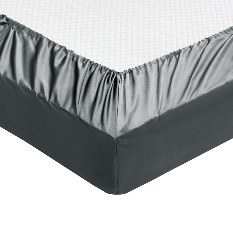 TREELY 6 Piece Satin Sheets King Size Set - Silky Smooth Grey With Deep Pocket, Fitted Sheet, Flat Sheet, 4 Pillowcases - Image 5